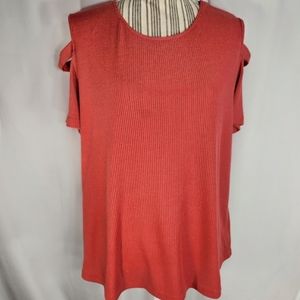 Just Be Orange-Red Ribbed Ladder Shoulder/Sleeves Short Sleeve Top Size XLarge